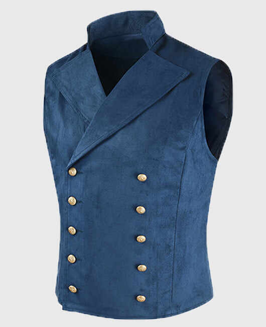 Vintage Plain Lapel Collar Double Breasted Blazer Vest