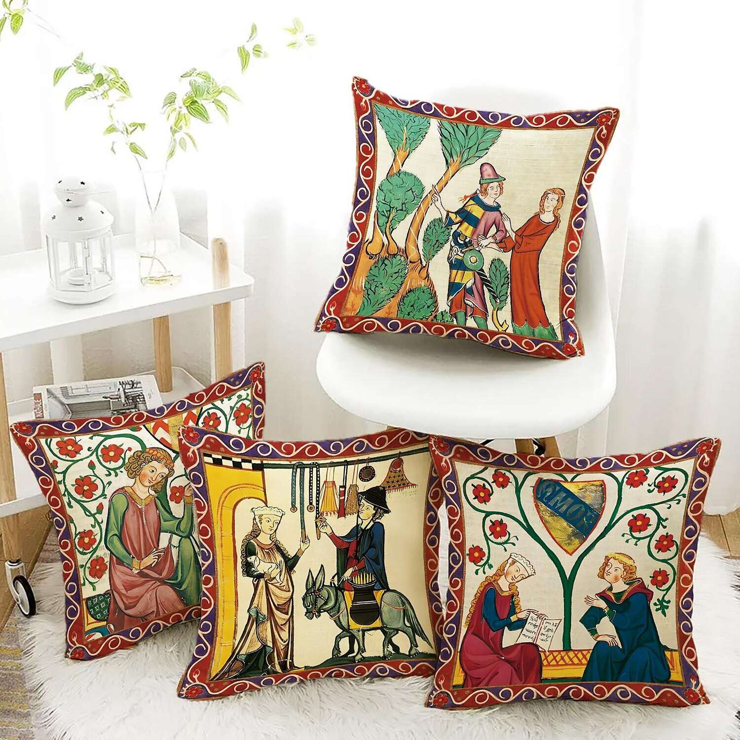 Medieval Codex Double Side Pillow Cover 4PC Soft Decorative Square Cushion Case Pillowcase for Bedroom Livingroom Sofa Couch Chair