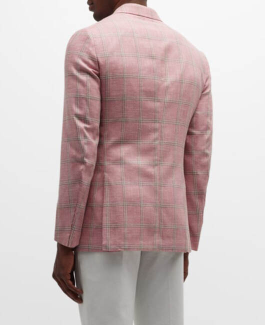 Casual Pink Plaid Print Notch Lapel Two Button Pocket Blazer