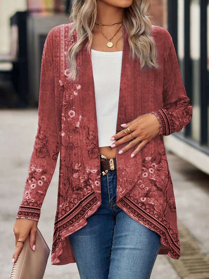 Loose casual knitted printed kimono jacket