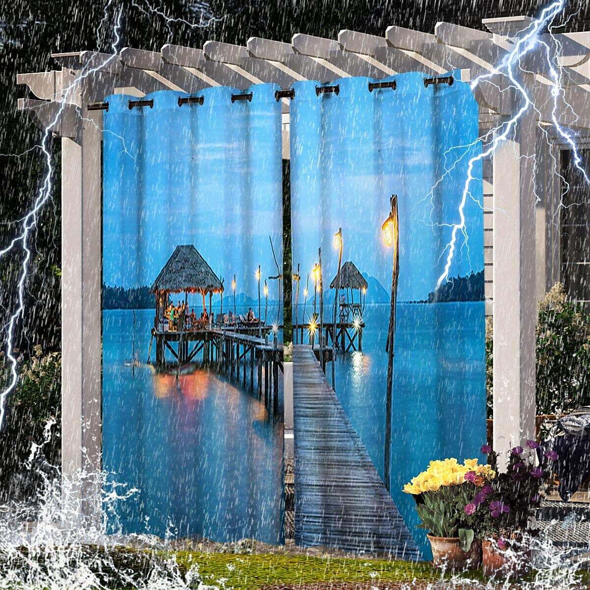 2 Panels Outdoor Curtain Privacy Waterproof