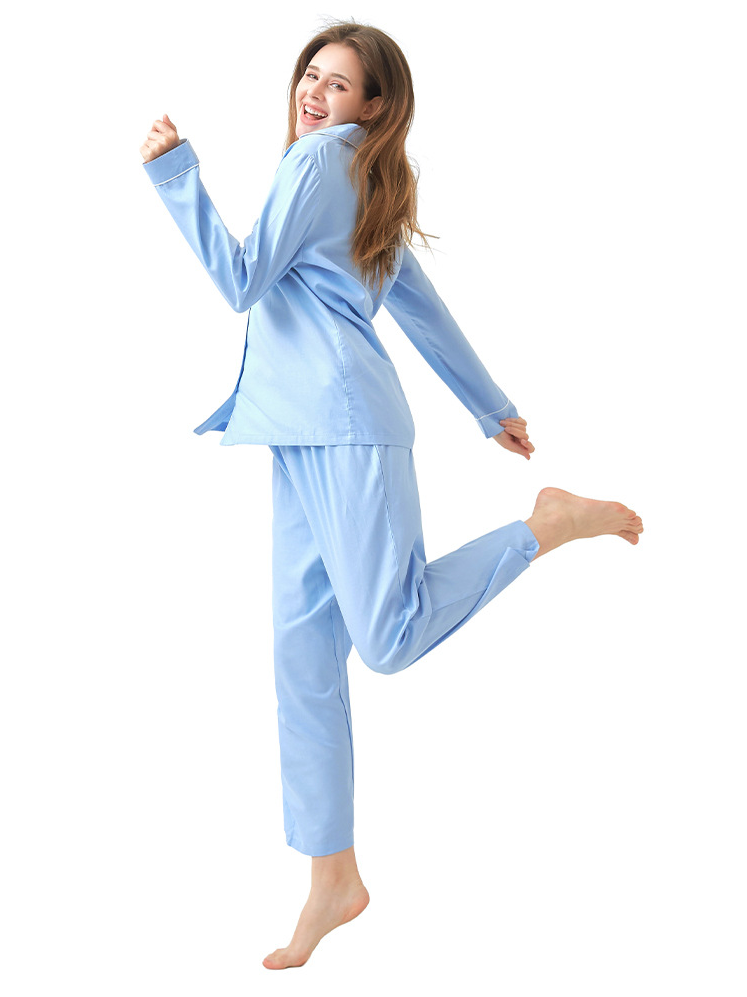 Regular Sleeve Simple Plain Long Sleeve Pajama Set