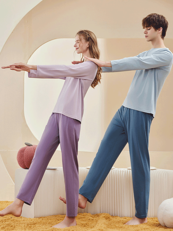 V Neck Modal Plain Casual Couple Pajama Set