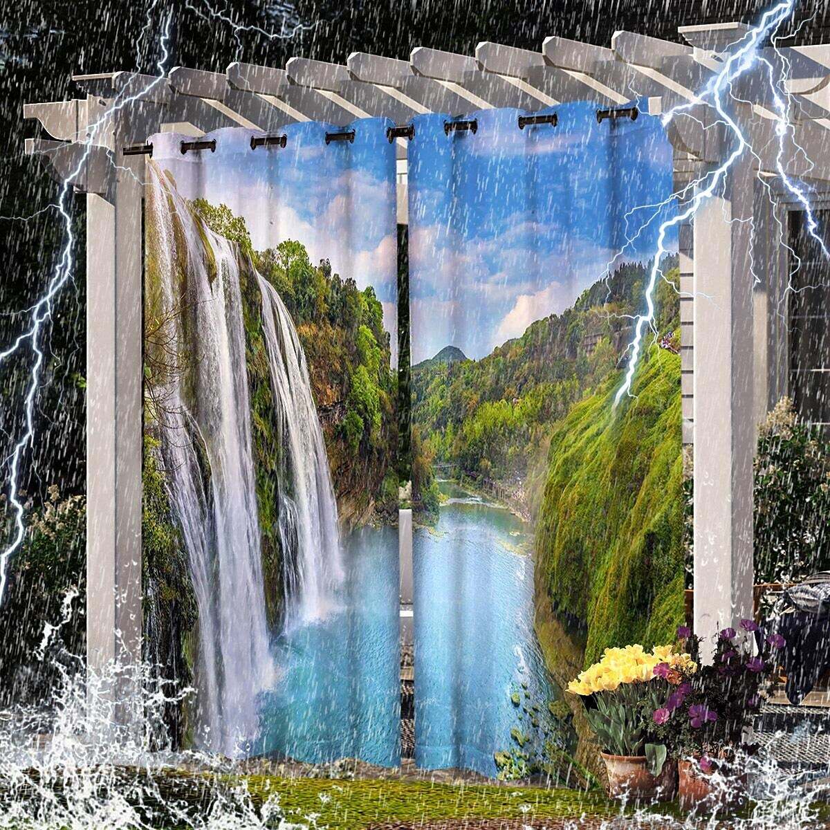 2 Panels Outdoor Curtain Privacy Waterproof