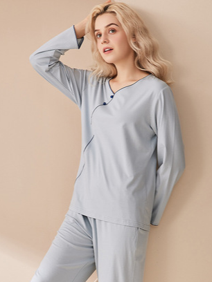 Regular Sleeve Loose Simple Long Sleeve Pajama Set