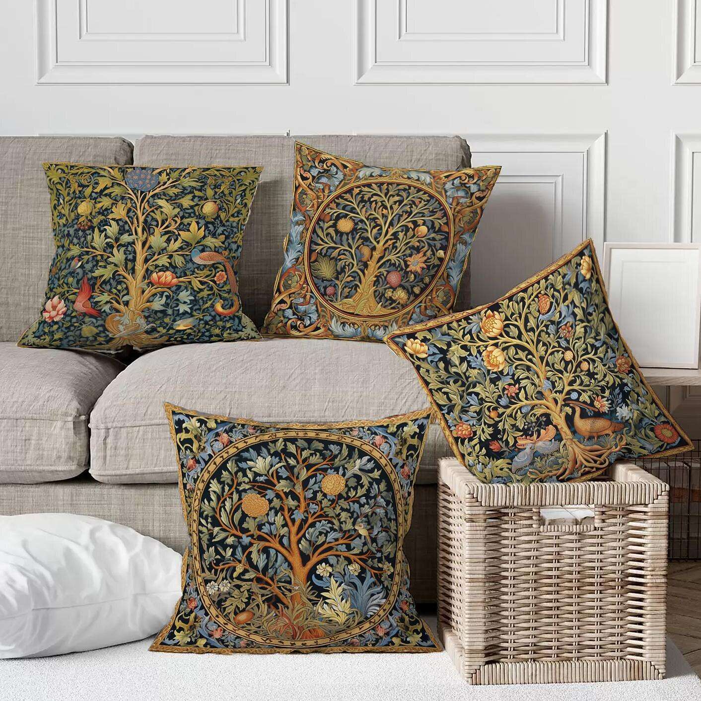 Tree of Life Double Side Pillow Cover 4PC Soft Decorative Square Cushion Case Pillowcase for Bedroom Livingroom Sofa Couch Chair