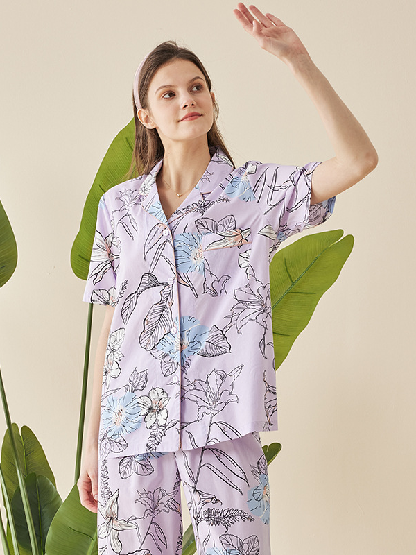 Casual Regular Sleeve Floral Regular Fit Short Sleeve Pajama Set