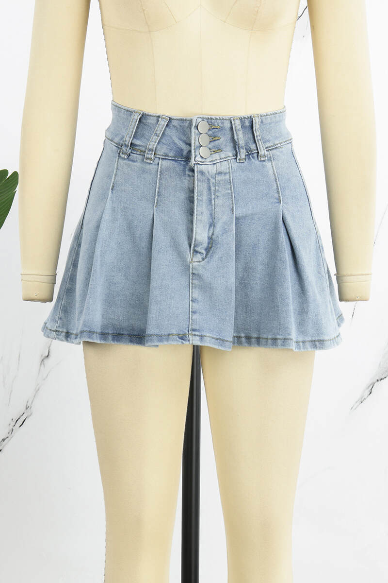 Sky Blue Casual Solid Patchwork High Waist Skinny Denim Skirts