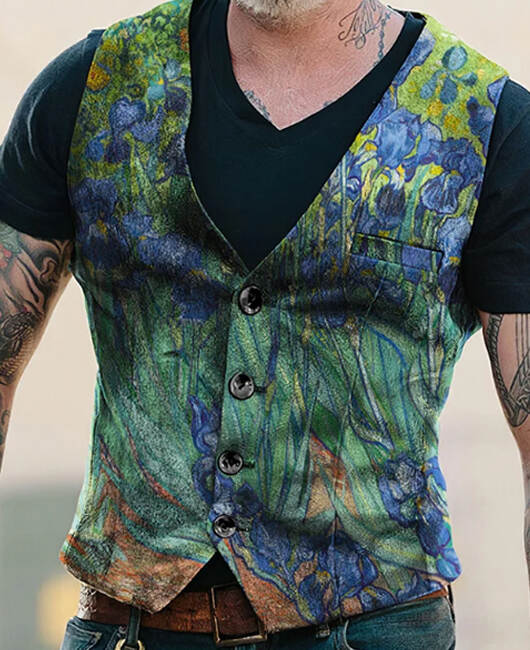 OK Casual Floral Print Single Breasted Blazer Vest