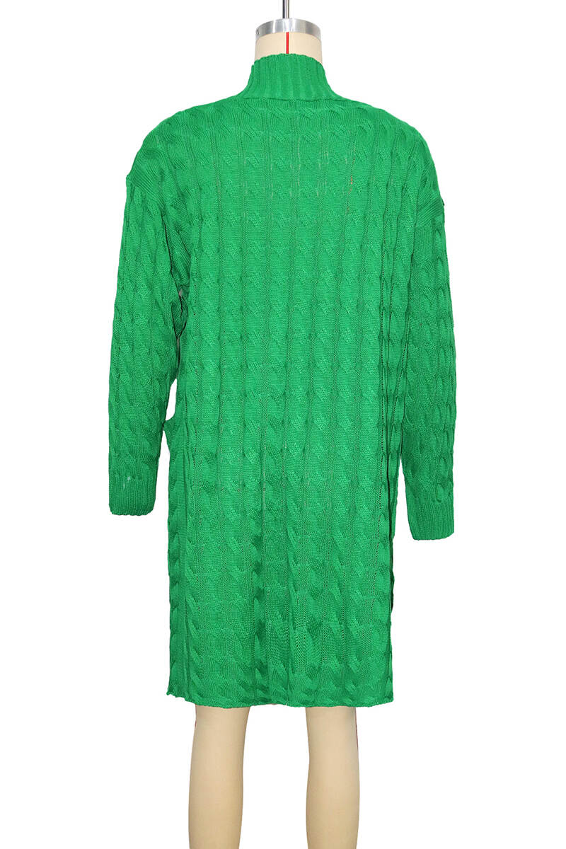 Green Casual Solid Cardigan Outerwear