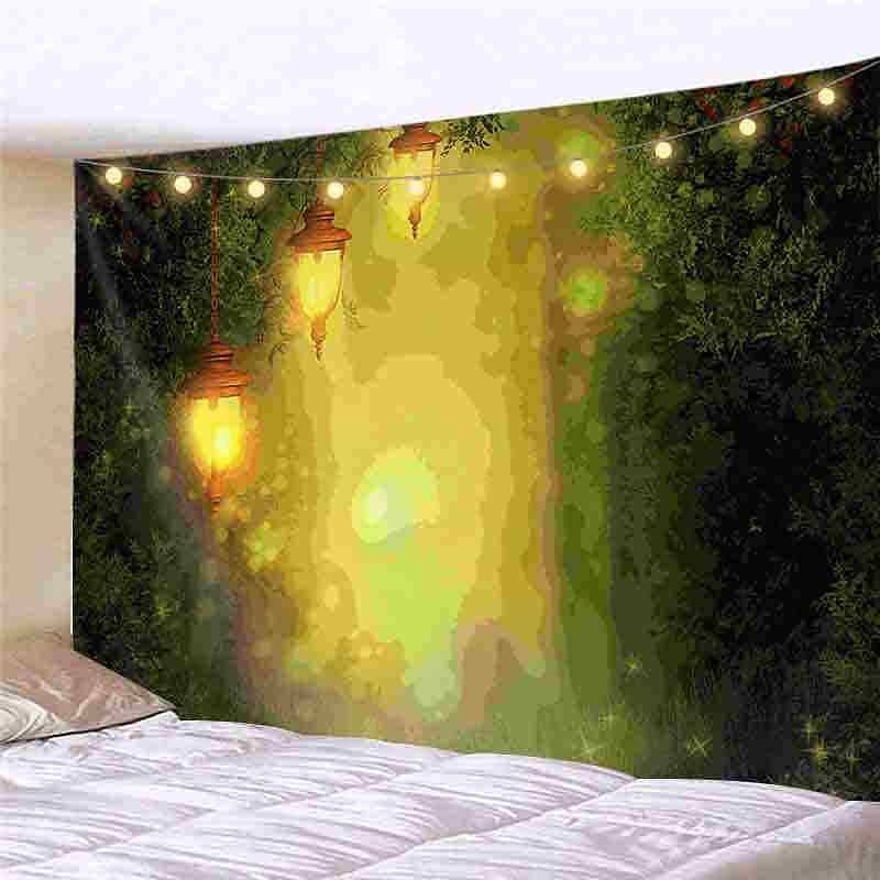 Landscape LED Lights Wall Tapestry Art Decor Forest Tree Print