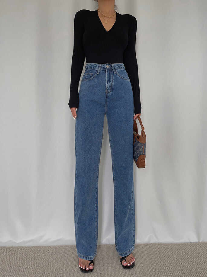 High Waist Mopping Drape Jeans