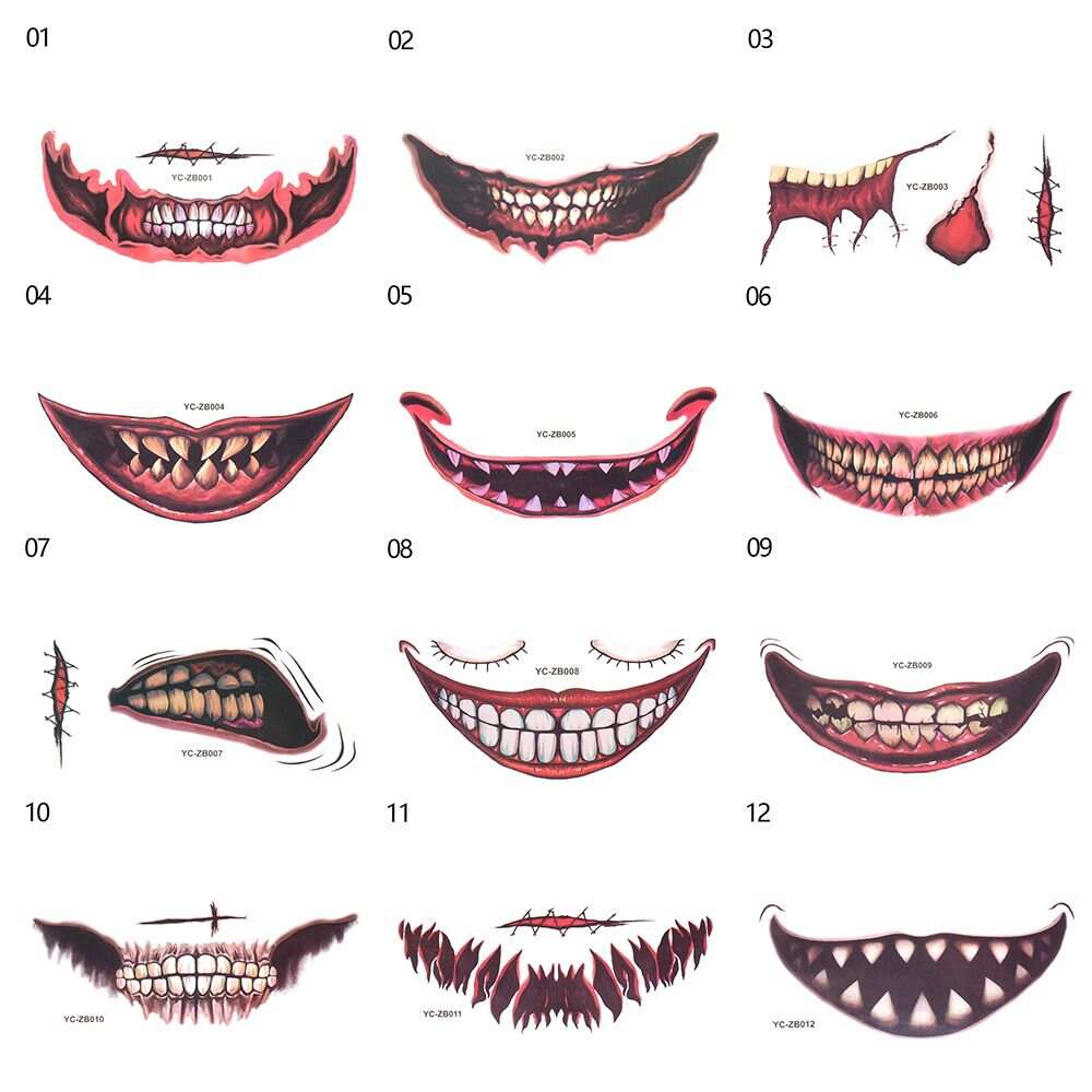 Halloween Mouth Tattoo Sticker Scary Lip DIY Decoration