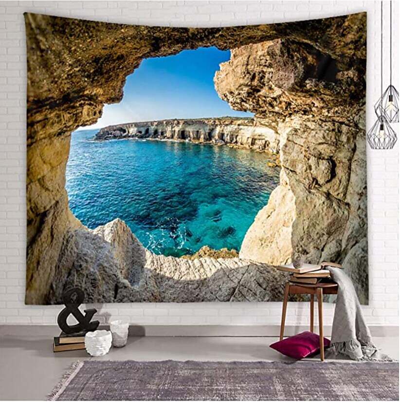 Wall Tapestry Art Deco Landscape Mountain Water Lake Sea Cave