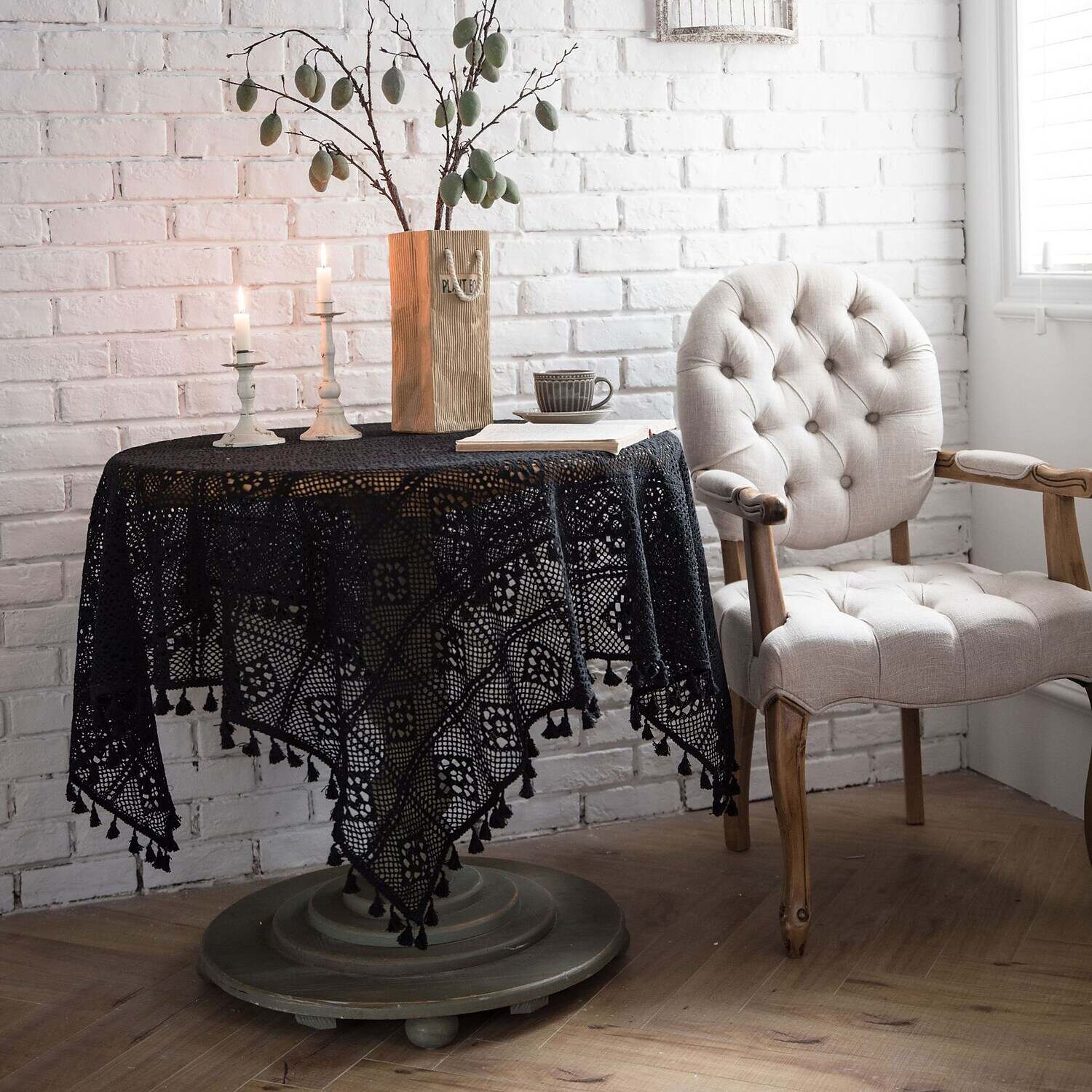 Round Tablecloth,Stain Resistance Cotton Lace Table Cloth