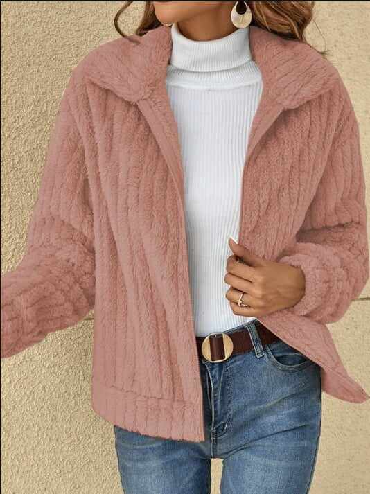 Hot Sale 49% Off- Short Jacket Lapel Zipper Winter Coat Warm Plush Fleece Zipper Casual Coat Top