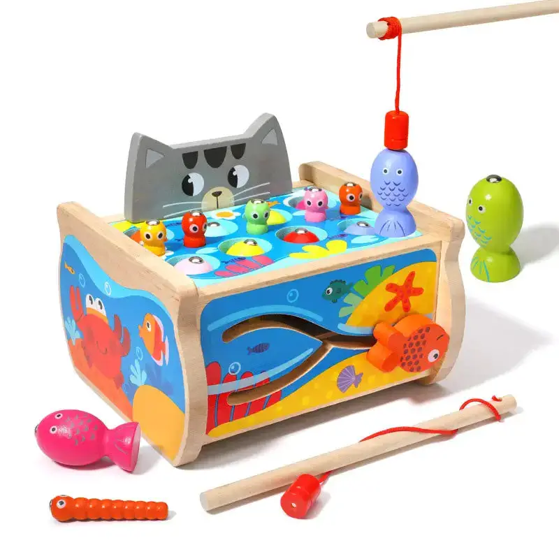 Montessori Toy Set Wooden Toys Baby Fishing Pull Along Car Shape Cognitive Puzzle Learing Toy Children Wooden Baby Toys