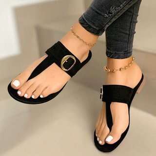 Womens Leather Sandals Bohemia T-tied Low Heels Clip