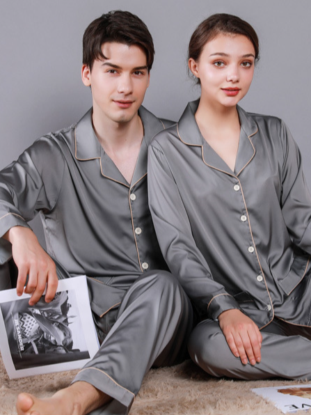 Regular Sleeve Others Simple Regular Fit Plain Matching Couple Pajama Set