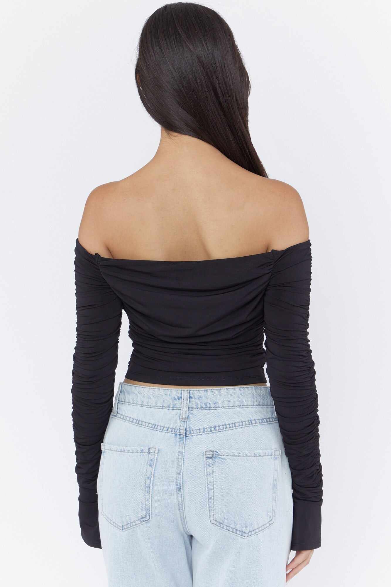 Women Apparel | Ruched Off-Shoulders Crop Top Black Forever21 - ZG39997