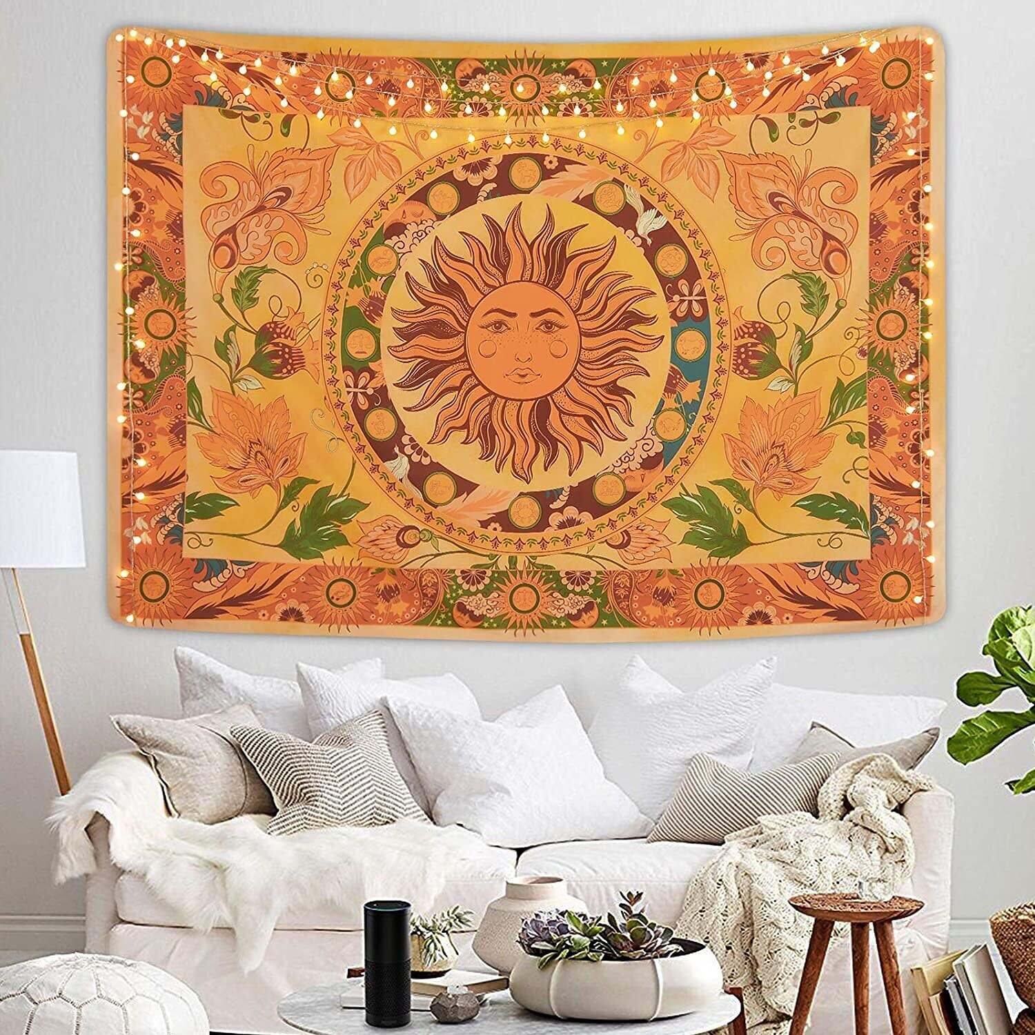 Tarot Burning Sun Tapestry Flower Vines Tapestries