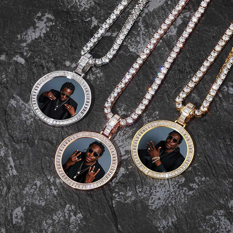 Customized HIP HOP necklace with stainless steel chain - Rotating image pendant