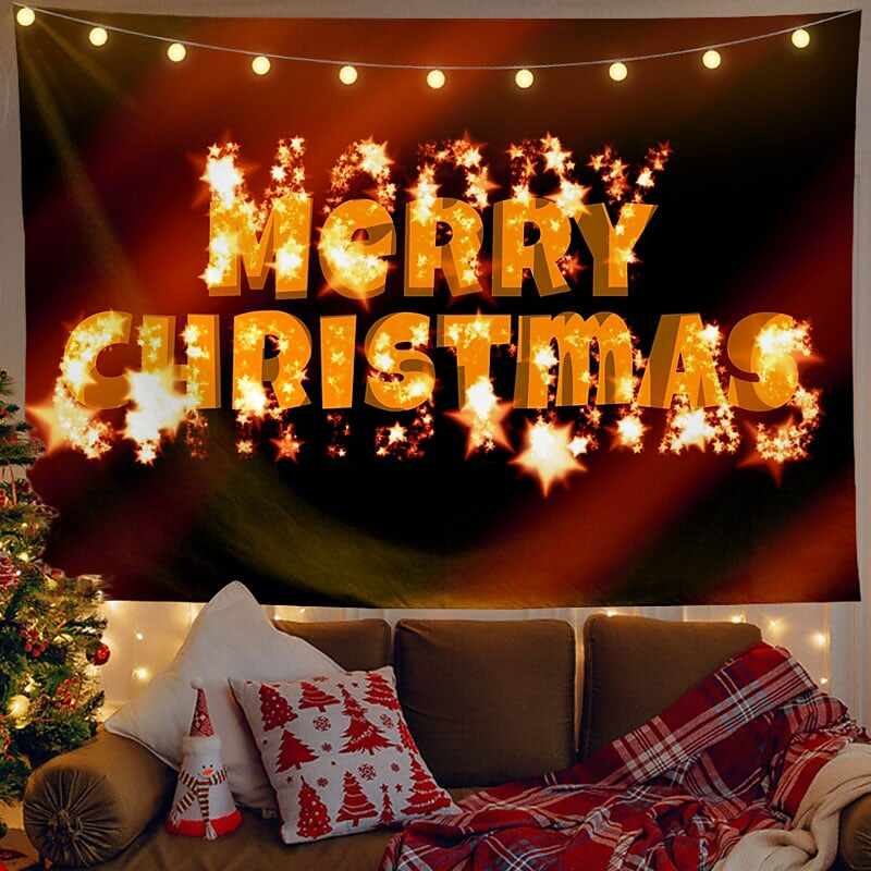 Christmas Decor LED Lights Wall Tapestry Merry Christmas Print