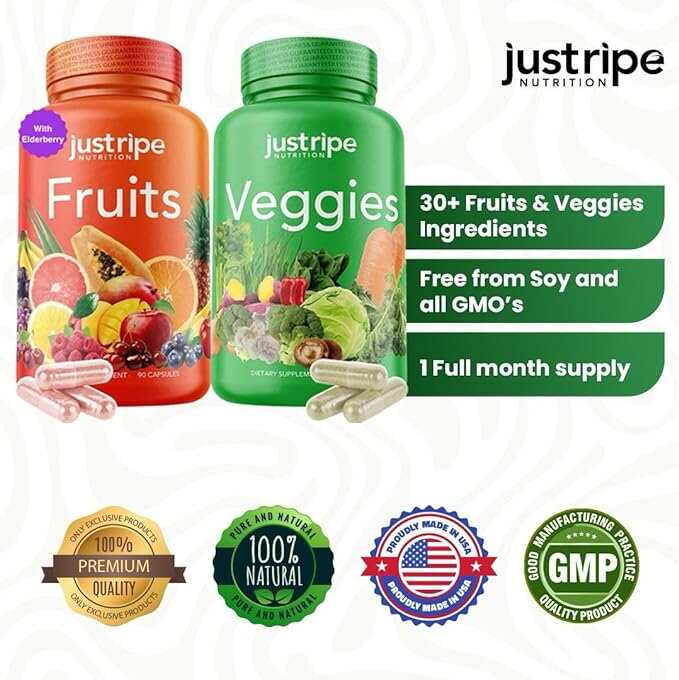 Fruits and Veggies Supplement - 90 Fruit and 90 Vegetable Capsules