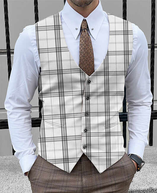 Elegant V Neck Plaid Print Single Breasted Blazer Vest