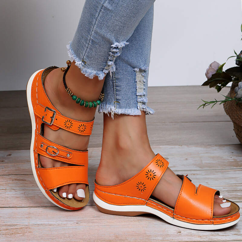 2022 New Arizona Leather Metal Buckle Platform Wedge Sandals