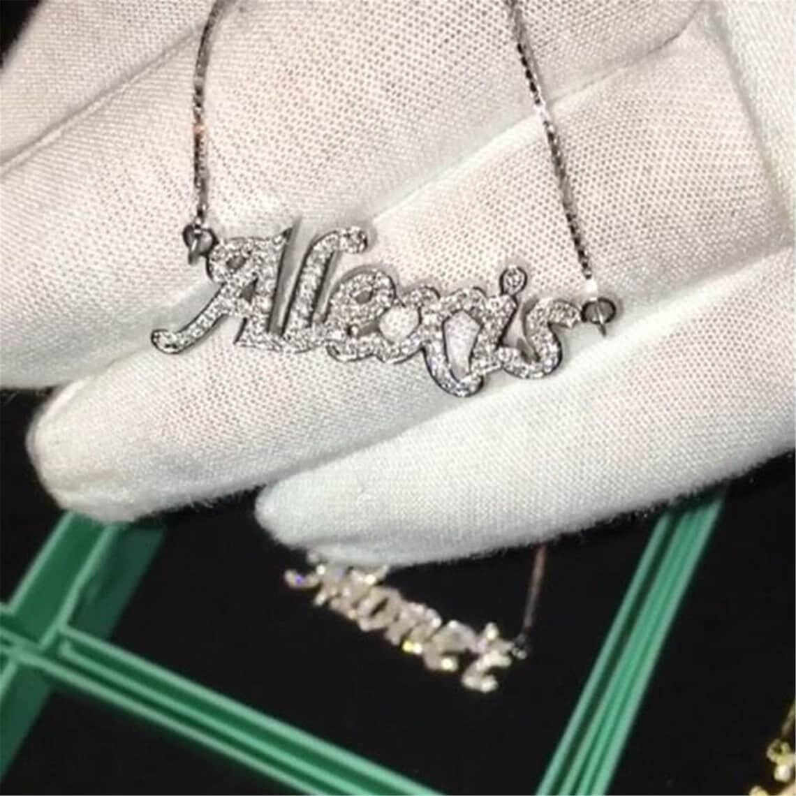 NOKMIT Custom Crystal Name Necklace For Women Iced Out Cubic Zirconia Box Chain Personalized Diamond Necklaces With Name Jewelry