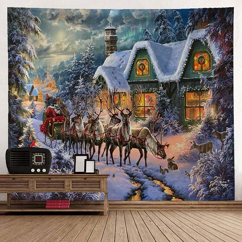 Christmas Rendeer Holiday Party Wall Tapestry Art Decor for Winter Home