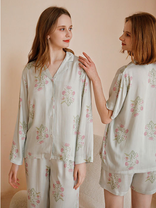 Floral Regular Fit V Neck Casual Long Sleeve Pajama Set