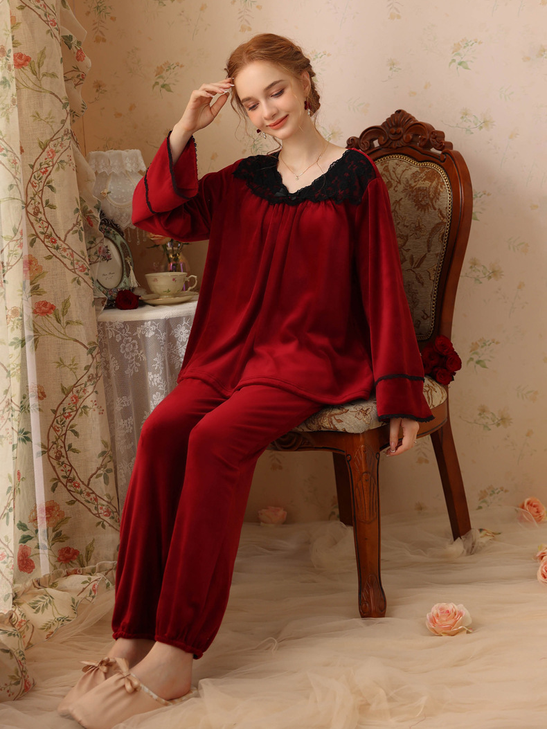 Loose Elegant V Neck Pajama Long Sleeve Set