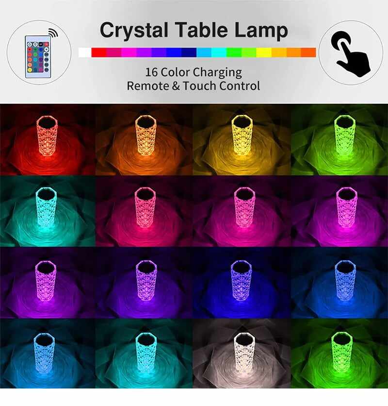 16 Color LED Crystal Rose Table Lamp