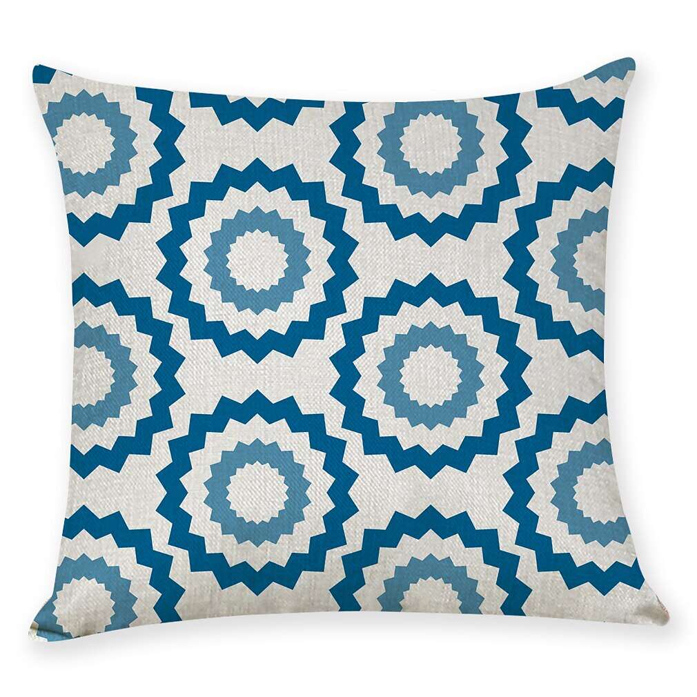 Blue Set of 9 Pillow Cover, Geometric Pattern Geometic Leisure Modern Faux Linen Throw Pillow Outdoor Cushion for Sofa Couch Bed Chair Blue