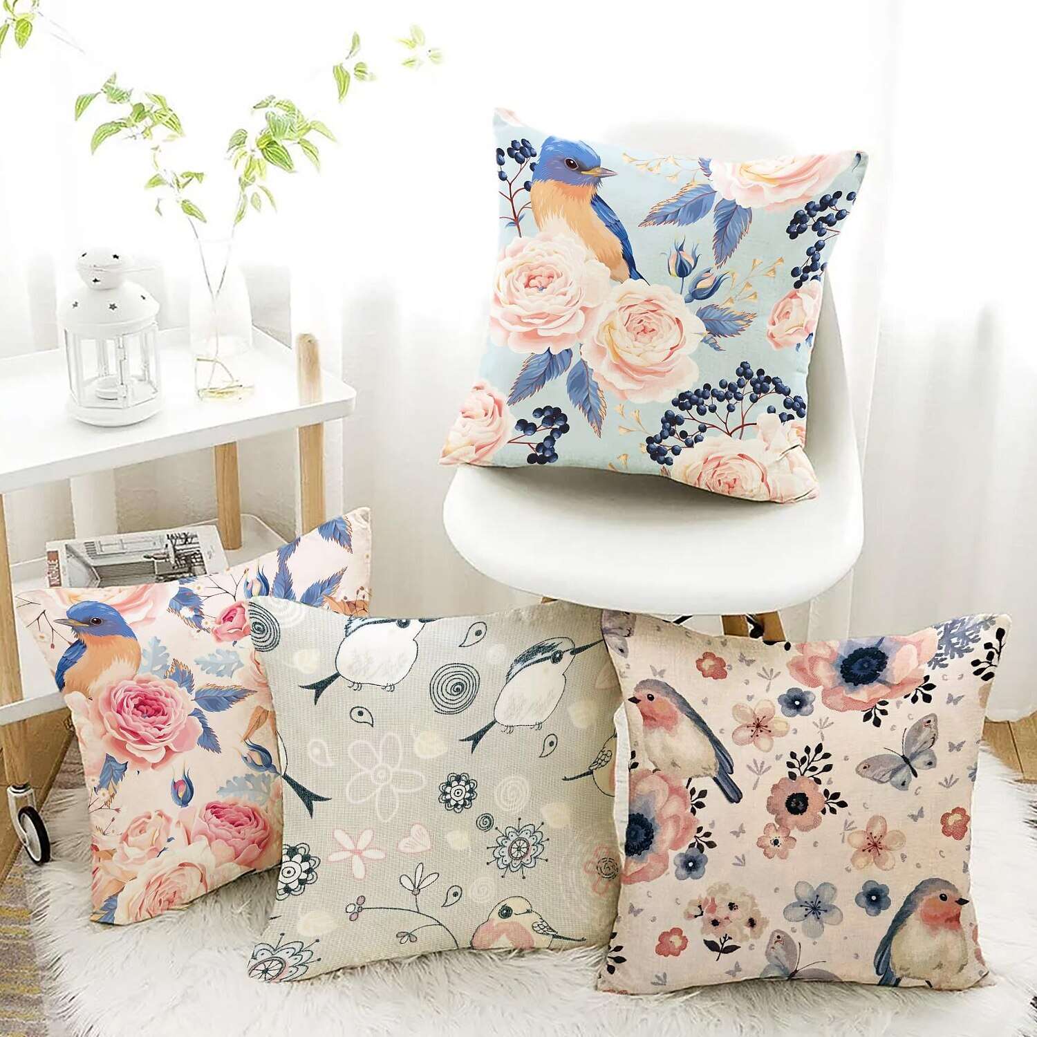 Floral Plant Double Side Pillow Cover 4PC