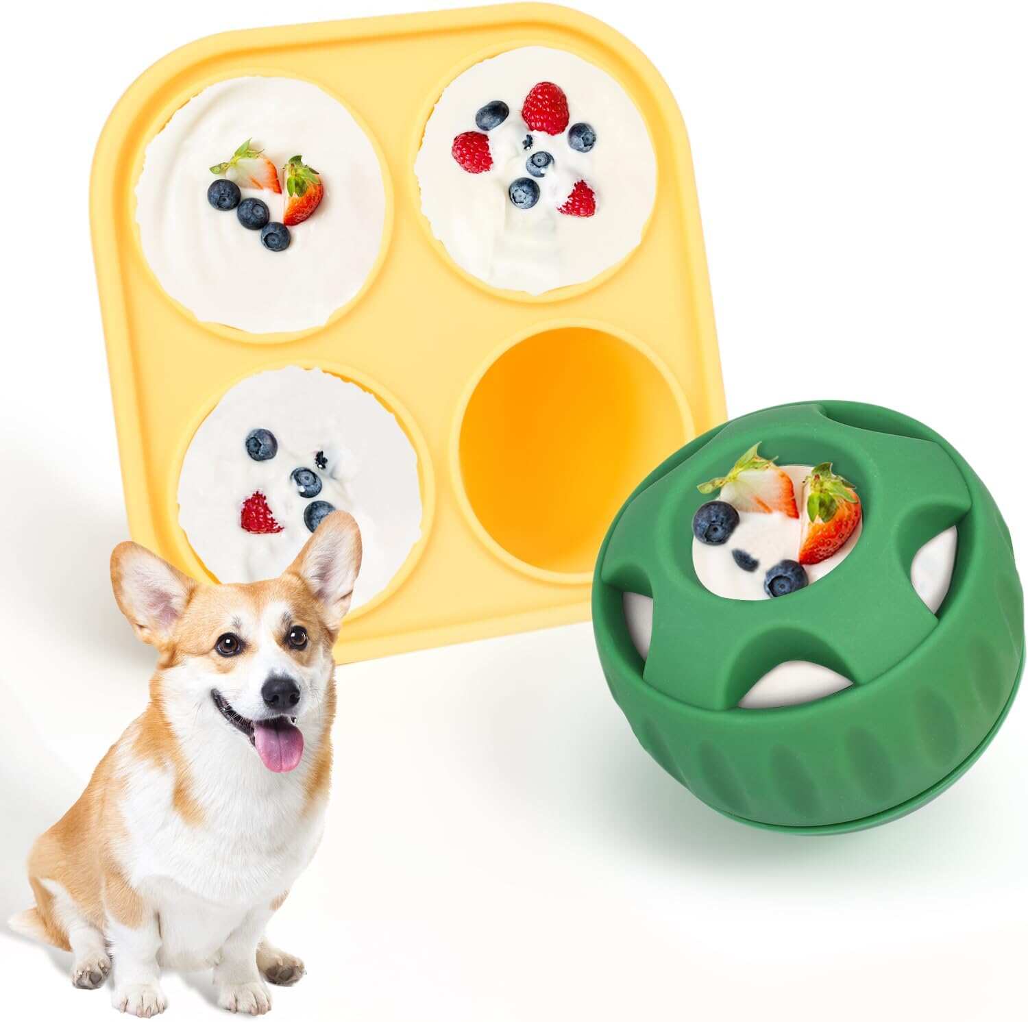 Dog Chew Toys for Puppies and Treat Trays, Long-Lasting Refillable Treat Toys and Silicone, Dog Treat Molds, Reusable, Dishwasher Safe, Suitable for Small and Medium Dogs 10-25 lbs toy for green ball toy dog toys