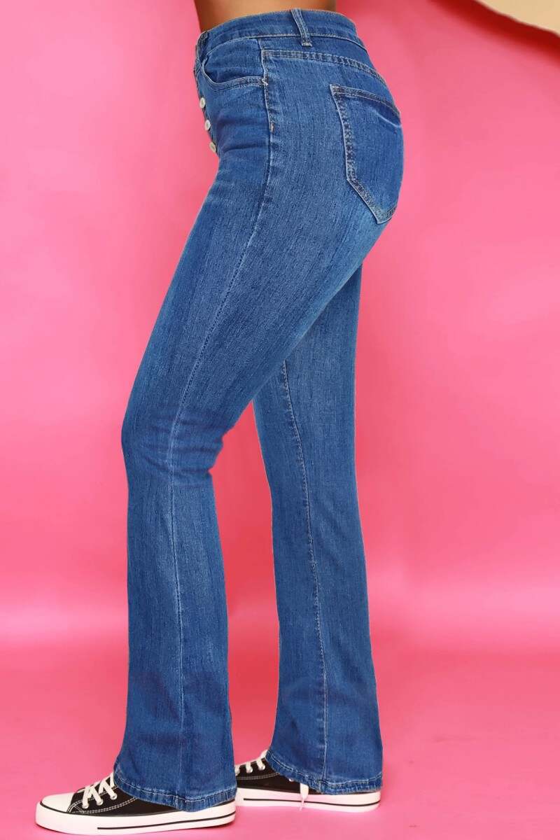 Deep Blue Casual Solid Buckle High Waist Regular Denim Jeans