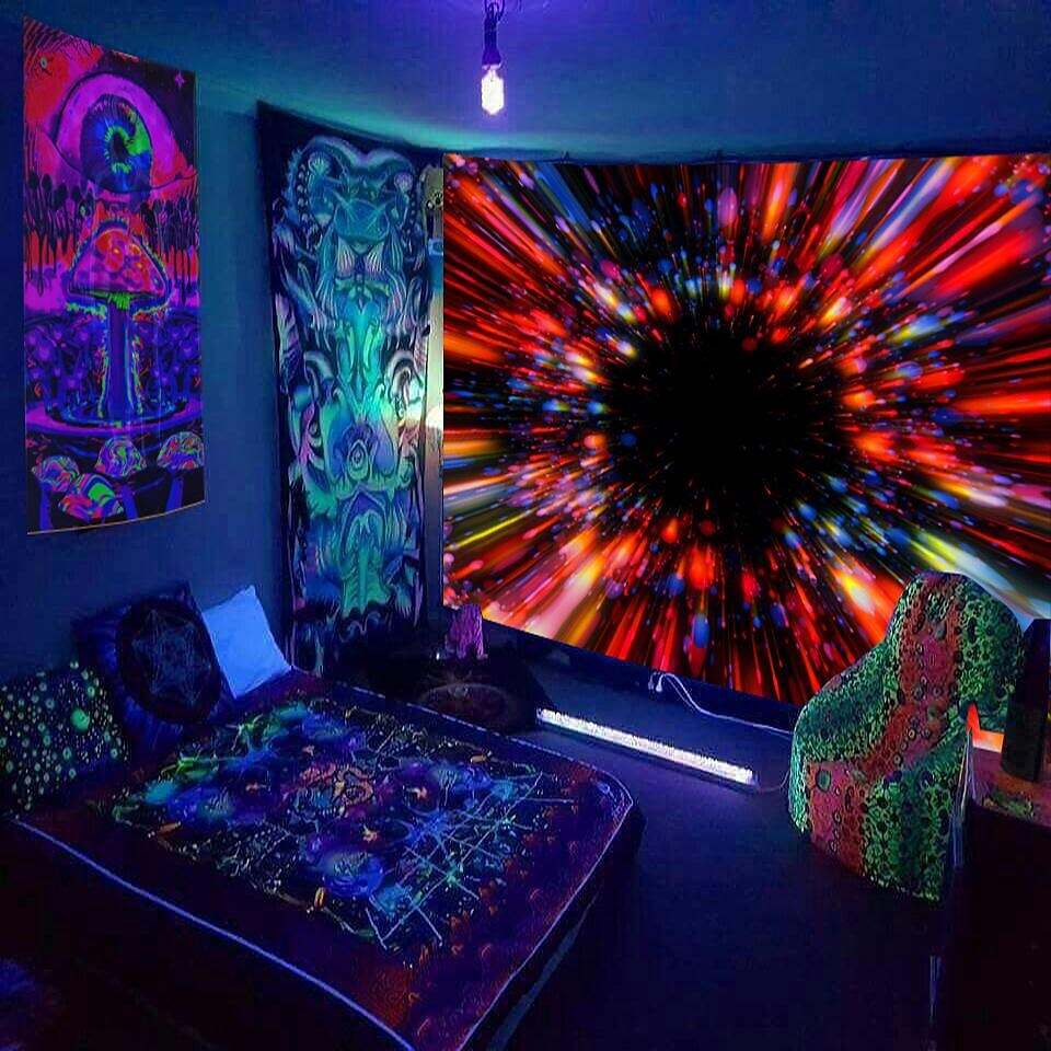 Black Light UV Reactive Star Lion Wall Tapestry Hanging Cloth