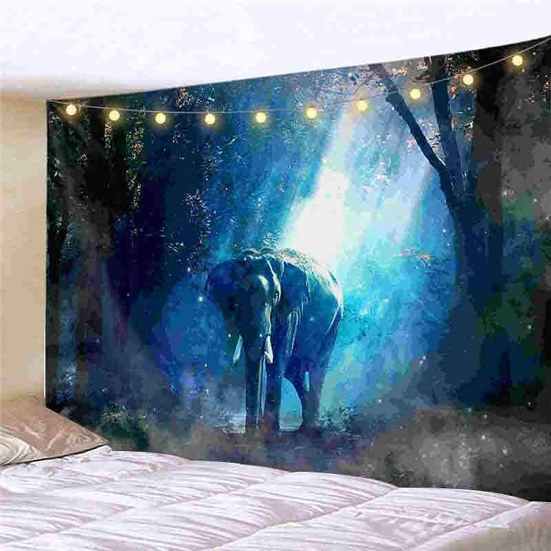 Landscape LED Lights Wall Tapestry Art Decor Forest Sunshine Waterfall Print