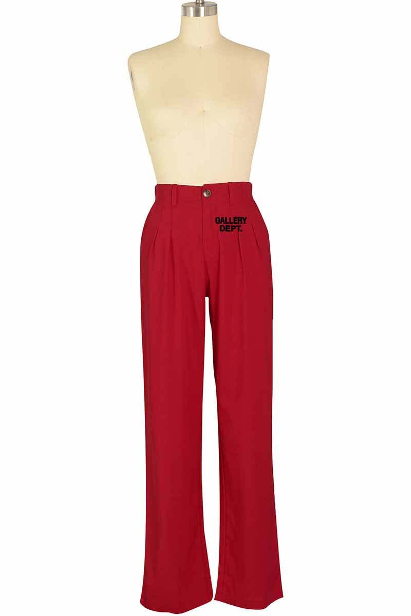 Rose Red Casual Print Letter Mid Waist Straight Bottoms