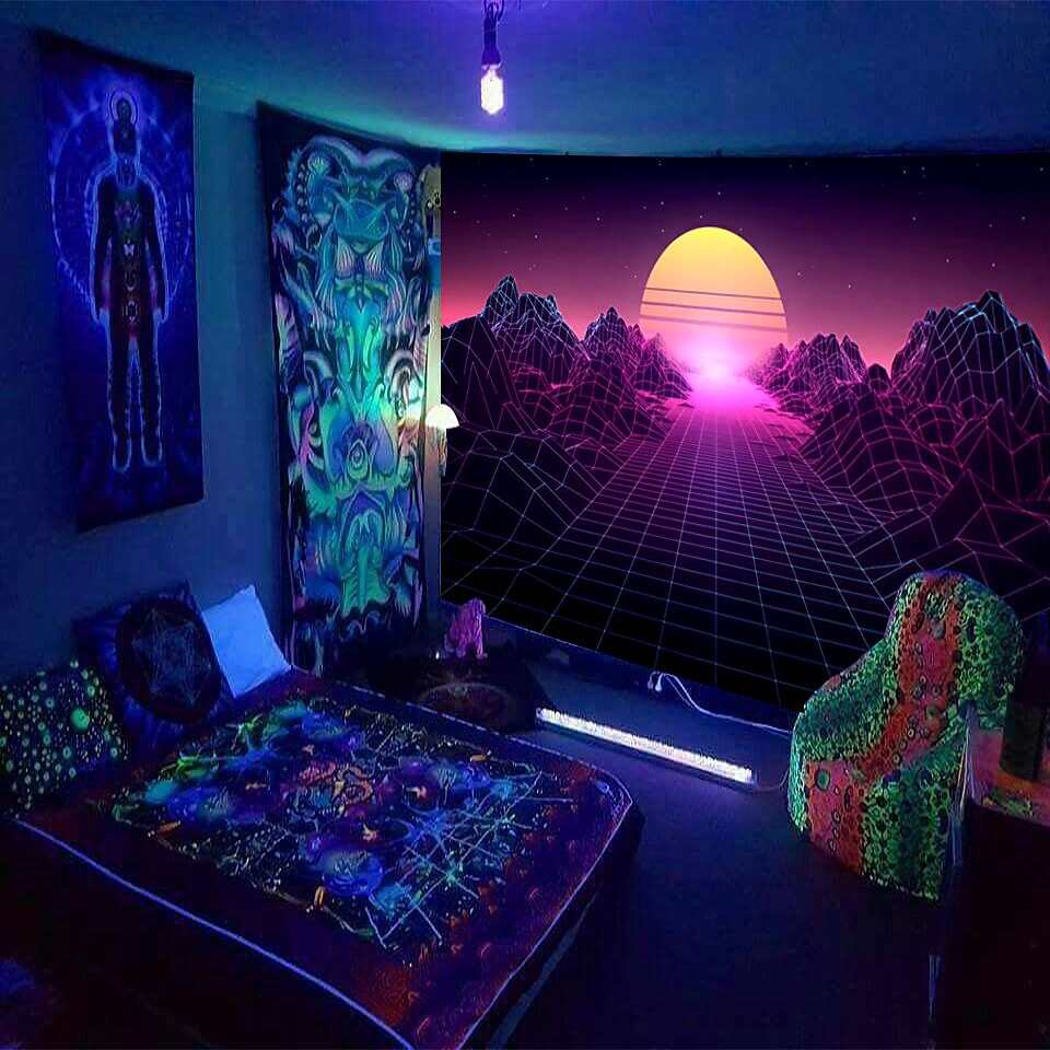 Blacklight UV Reactive Tapestry Trippy Sunset Decoration Cloth