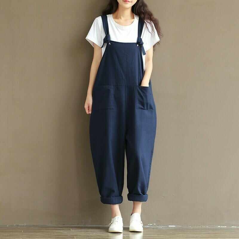 Women's Cotton Suspenders Casual Trousers