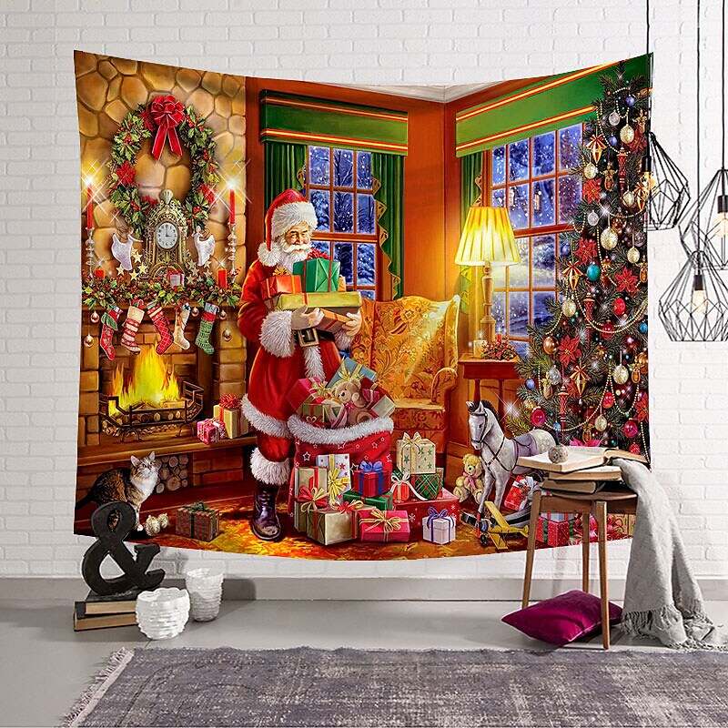 Christmas Santa Claus Holiday Party Wall Tapestry Art Decor
