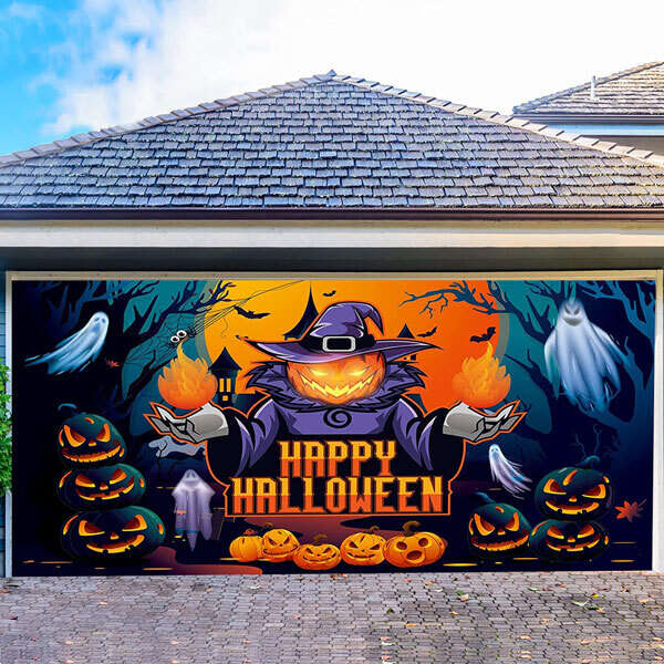 7' x 16' Happy Halloween Jack-Lanterns Garage Door Mural