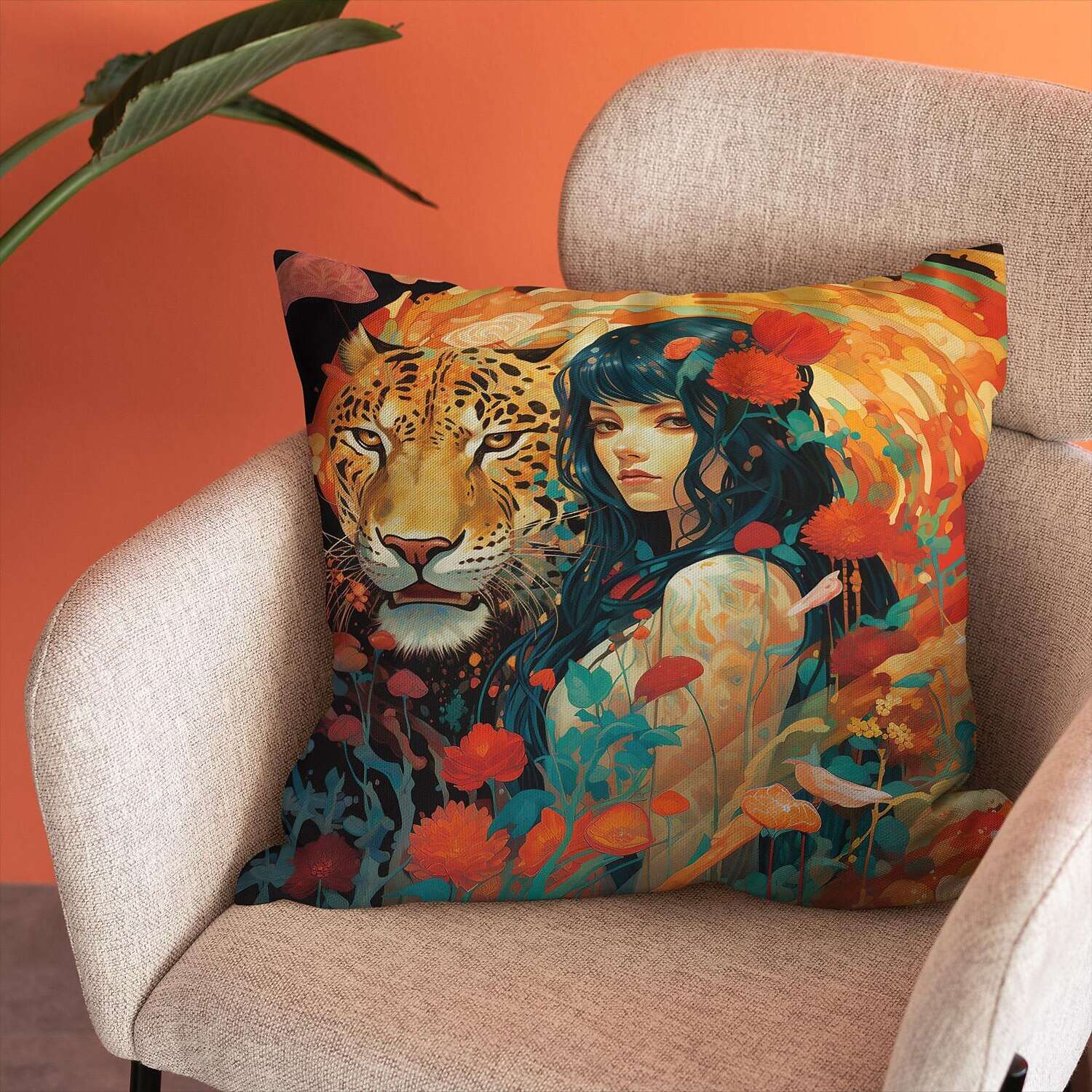 Wild Woman Tiger Pillow Cover 1PC