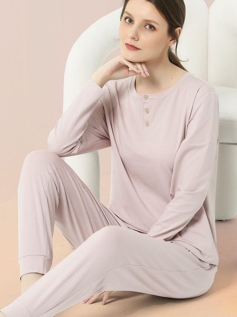 Simple Regular Fit Plain Long Sleeve Pajama Set