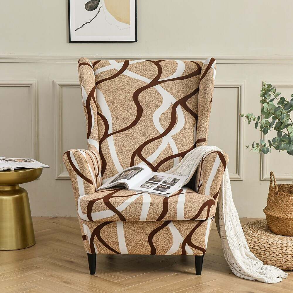 Stretch Wingback Chair Cover IKEA STRANDMON with Seat Cushion Cover