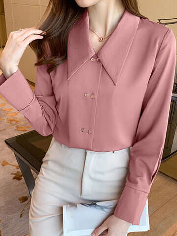 Women Blouses & Shirts | Solid Long Sleeve Lapel Shirt For Women - US26492